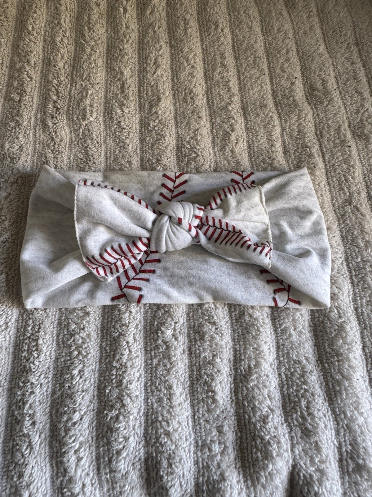 Baseball Stitch Pattern Headwrap with Bow White R… - image 3