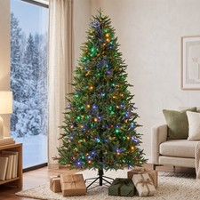 HOMCOM 6ft Prelit Christmas Tree with Dual-Color LEDs, All Realistic Tips