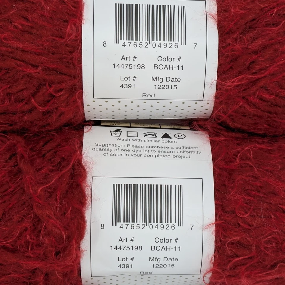 Buttercream Luxe Craft Angel Hair Yarn RED BCAH-11 Lot 4391 (2) 5 Bulky 3.5oz - Image 2 of 4