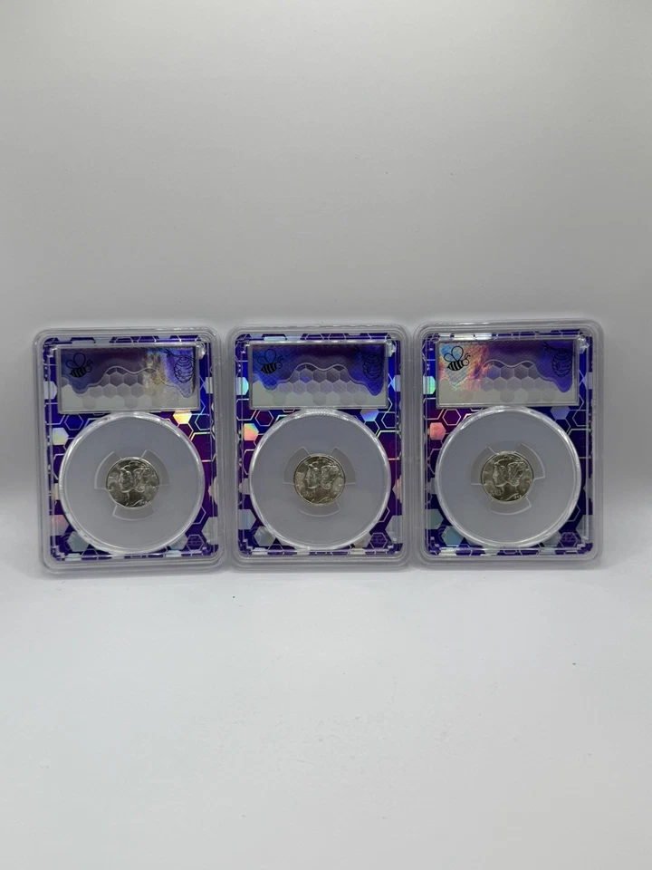 Lot of (3) 1945-D Mercury Dime 10c PCGS MS64 Purple Core Holder - Image 2 of 4