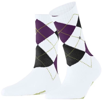 Burlington Aux femmes Rib Courtside Argyle Coton Chaussettes - blanc - Photo 1/4