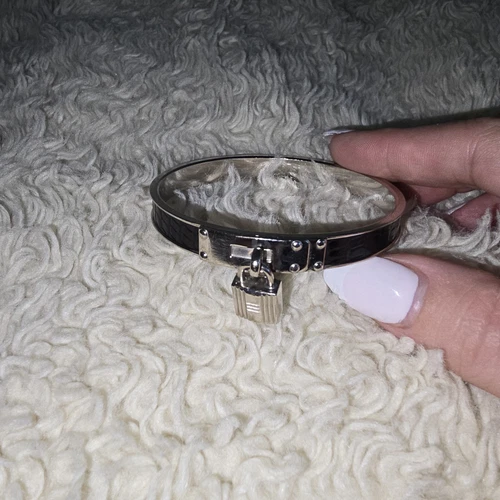 HERMÈS Bracciale HERMES Cadena Kelly pelle ARGENTO NERO formale CERTIFICATO DI AUTENTICITÀ