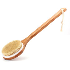 Shower Brush with Natural Bristle - Long Bamboo Handle Bath Body Brush for Wet o
