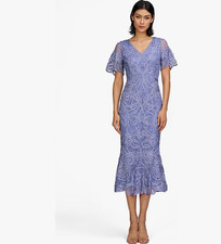 JS Collections Lace Midi Dress – Blue – Size 2 – NWT (Soutache Detail, Flaw)