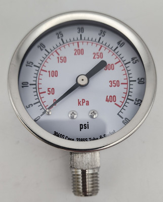 4FMN2A Pressure Gauge: Corrosion-Resistant Case, 0 to 60 psi, 2 1/2 in Dial,
