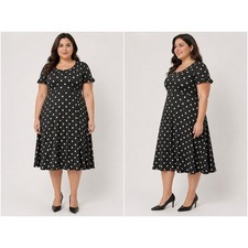 Old Navy Black Polka Dot Fit and Flare Midi Dress XL Short Sleeve Ruffle Scoop