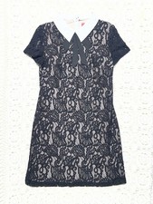 Betsey Johnson Lace Shift Dress Wednesday Addams Collared Bow Mini