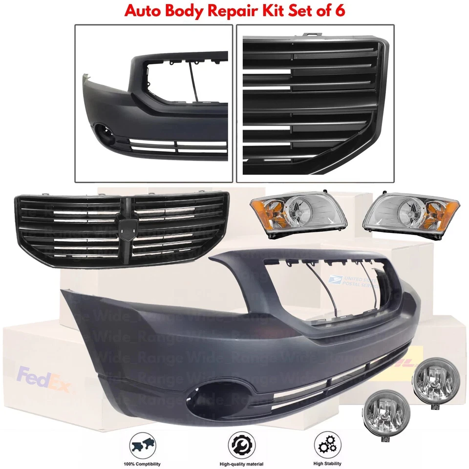 Front Bumper Cover Fascia & Grille Assembly Kit For 2007-2012 Dodge Caliber Foto 2 de 4