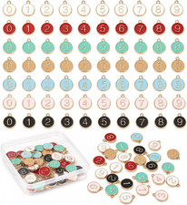 70Pcs Alloy Enamel Number Charms 7 Colors Flat round Plated 0-9 Number Pendants