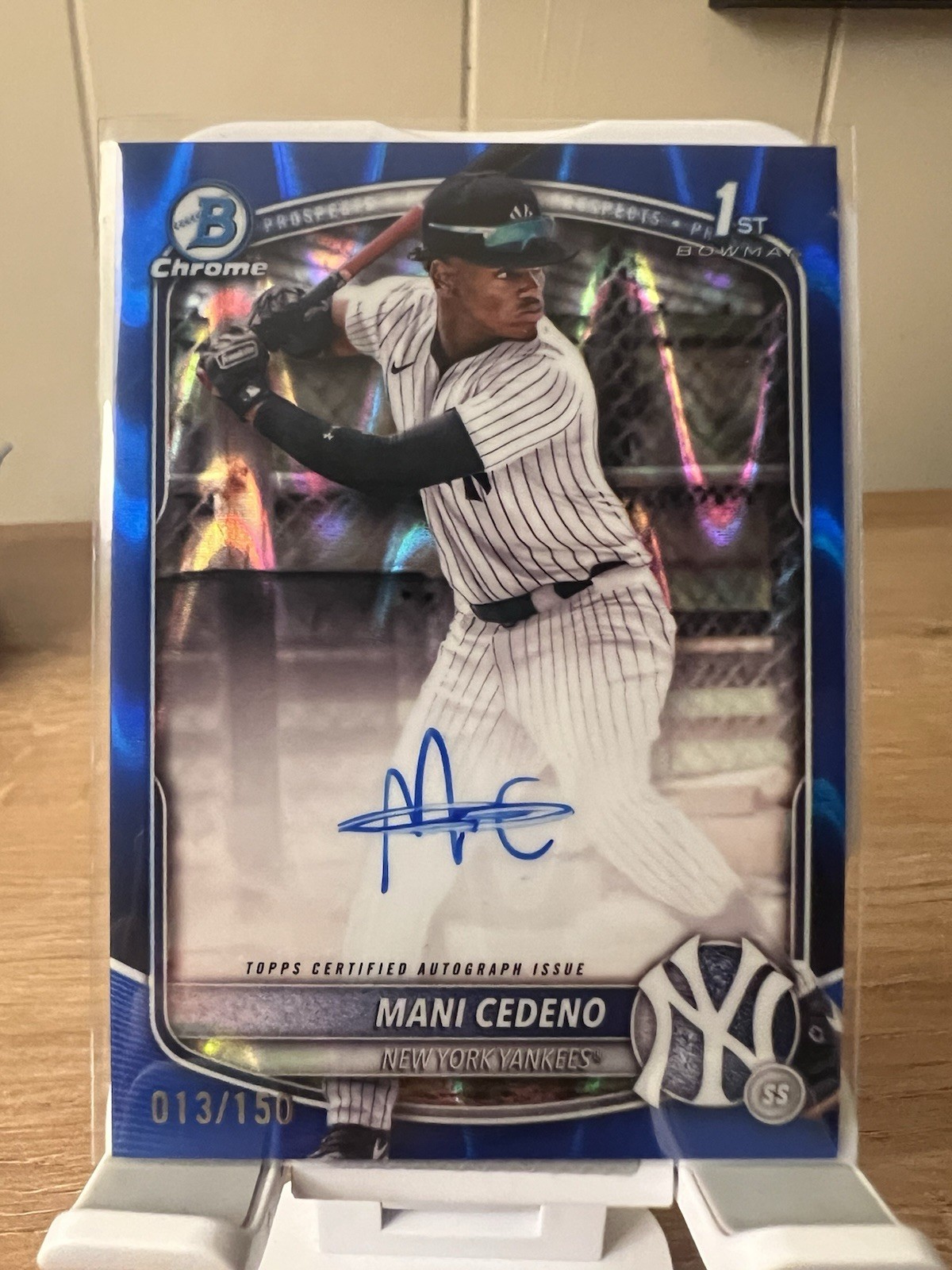 MANI CEDENO 2025 BOWMAN CHROME 1ST BOWMAN SP BLUE RAYWAVE REF RC AUTO #/150
