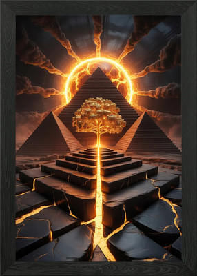 Goldener Baum und Pyramiden Kunst Gerahmtes Wandbild Poster Leinwanddruck Bild