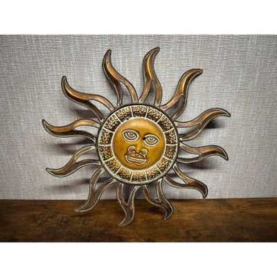 Vintage Metal Sun Face Wall Art Celestial Hanging Decor Bronze Tone - 008 (92)