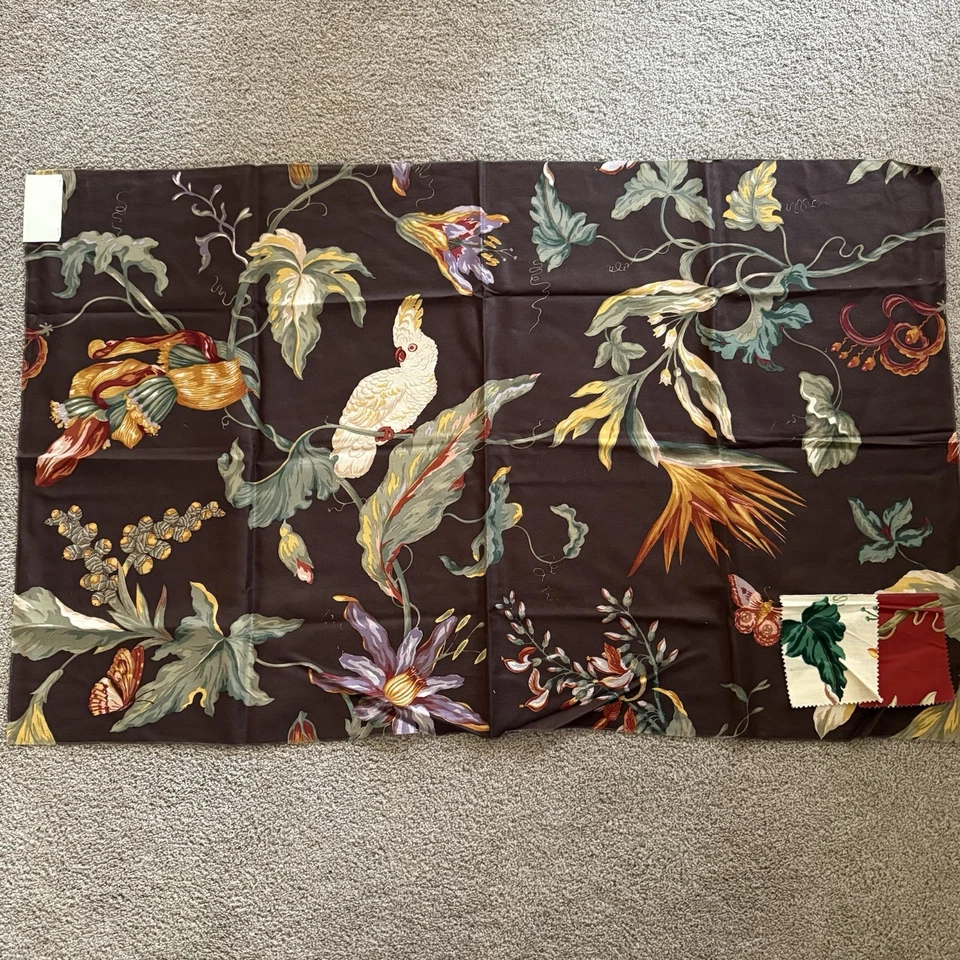 Cowtan & Tout Botanical Vintage Rare Fabric 55” X 34” Sample Linen Abbondanza - Image 2 of 4