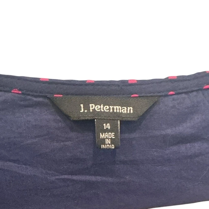 Vestido midi clásico a lunares azul marino talla 14 con botones delanteros J. Peterman para mujer Foto 2 de 4