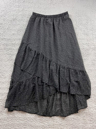 A New Day Women's Size XS Ruffle Midi Skirt Black Polka Dots