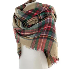 Oversize Woven Plaid Blanket Scarf/Wrap Red/Tan/Multi Shawl Highlander Farmhouse