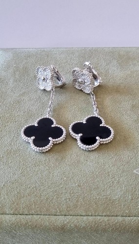 Van Cleef & Arpels Vintage Alhambra Earrings Gold Black Onyx 18K White Gold