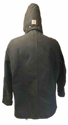 Vintage Carhartt CQ185 BLK Mens Arctic Quilt Lined Black Hooded Duck Jacket 48 - Picture 2 of 12