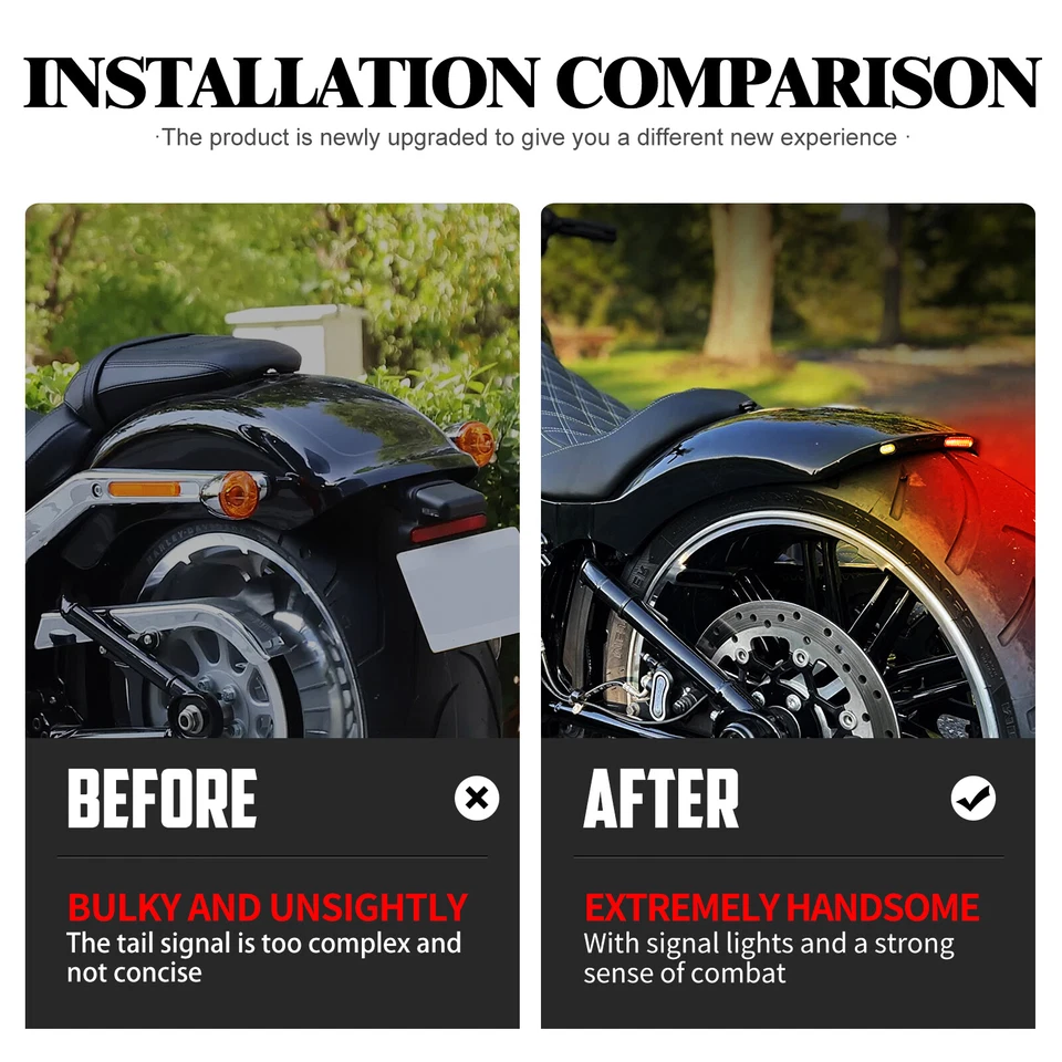 Rear Short Fender w/ Turn Signal LED Light For Harley 08-2017 Breakout Rocker C Foto 4 de 4