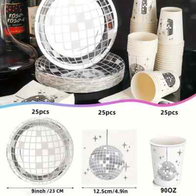 Glittering Disco Party Tableware Set - 75pc Complete Kit -New Year's Eve