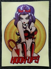 HOOK UPS STICKER "PURPLE HAIR DEVIL" 3/4 X 4" PEEL OFF GLOSSY CLEAR METALLIC 