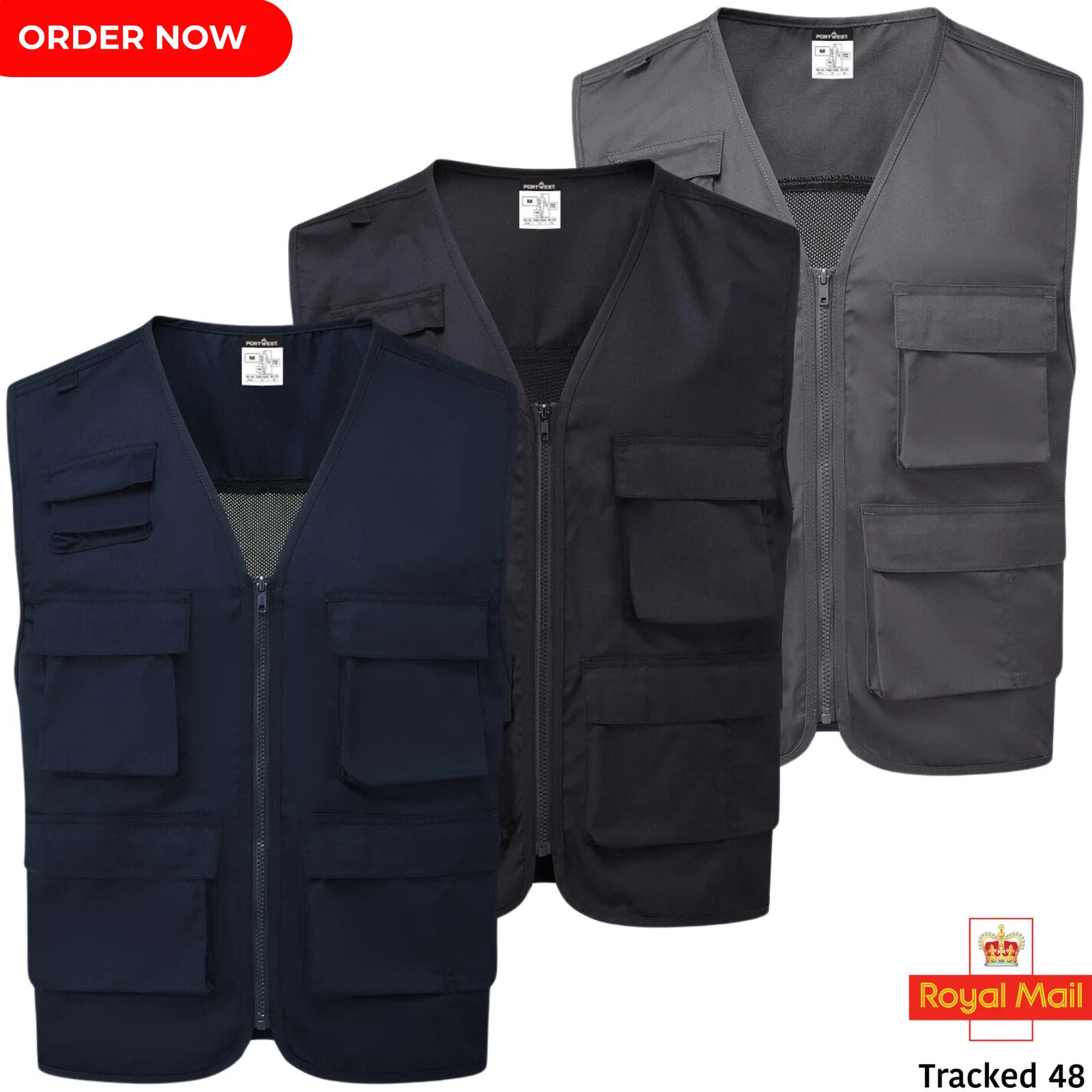 PORTWEST Mens Military Work Vest Gillet Multi-Pocket WorkWear Waistcoat - C704