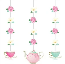 Floral Tea Party Hanging Cutout Decoration 3 Pack 36" Paper Party Decorations