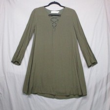 ASTR The Label V-Neck Tunic Dress Flowy Earth Green Women Size | S