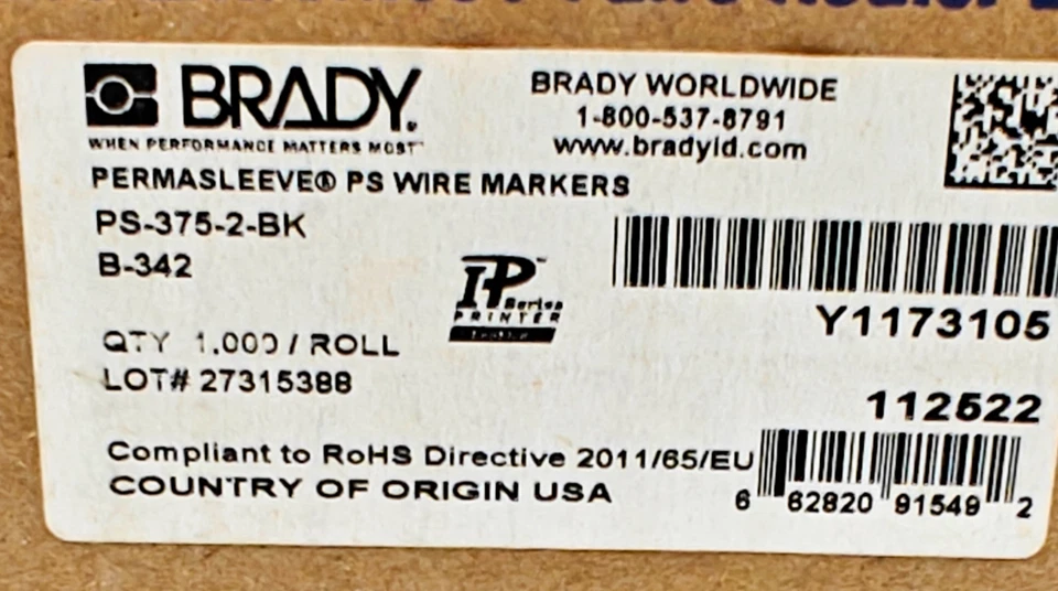BRADY PS-375-2-BK PermaSleeve termocontraíble 1000/rollo de etiquetas de cable y cable | Negro Foto 4 de 4