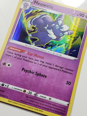 HOLO Meowstic 061/163 NM / M - RARE Battle Styles Pokemon Card - Yuu  Nishida Art