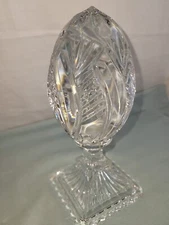 VTG American Brilliant Crystal Cut Glass Egg Pedestal Paperweight Desk Decor