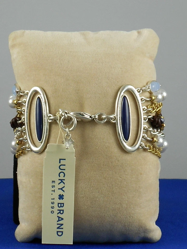Pulsera Lucky Brand Dos Tonos Imitación Perla Azul Multi Hilo Cuentas JWEL2236 $65 Foto 2 de 2