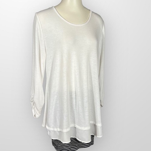 Grace Elements XL Tunic Top Tulip-Back 3/4 Sleeve White FreeShipping - Picture 10 of 11