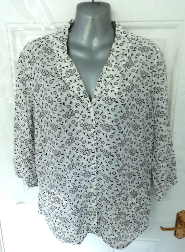 Fat Face Größe 10 weiß schwarz Blumenmuster Kragen Knopfleiste Shirt Bluse Top Taschen