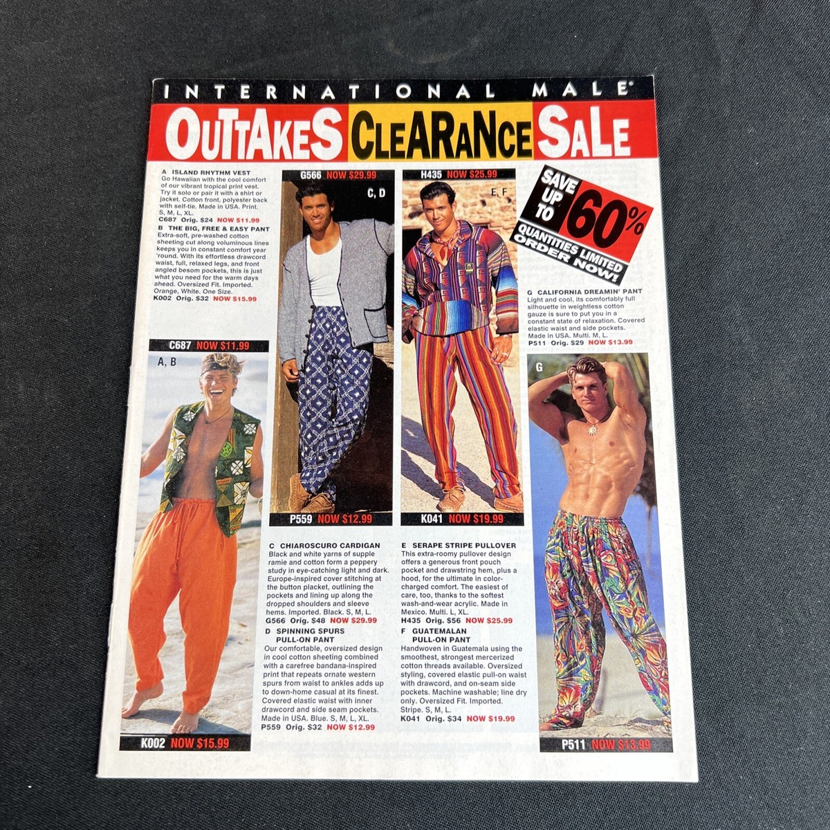 International Male Clearance Outtakes Sale 1994 Men's Vintage
