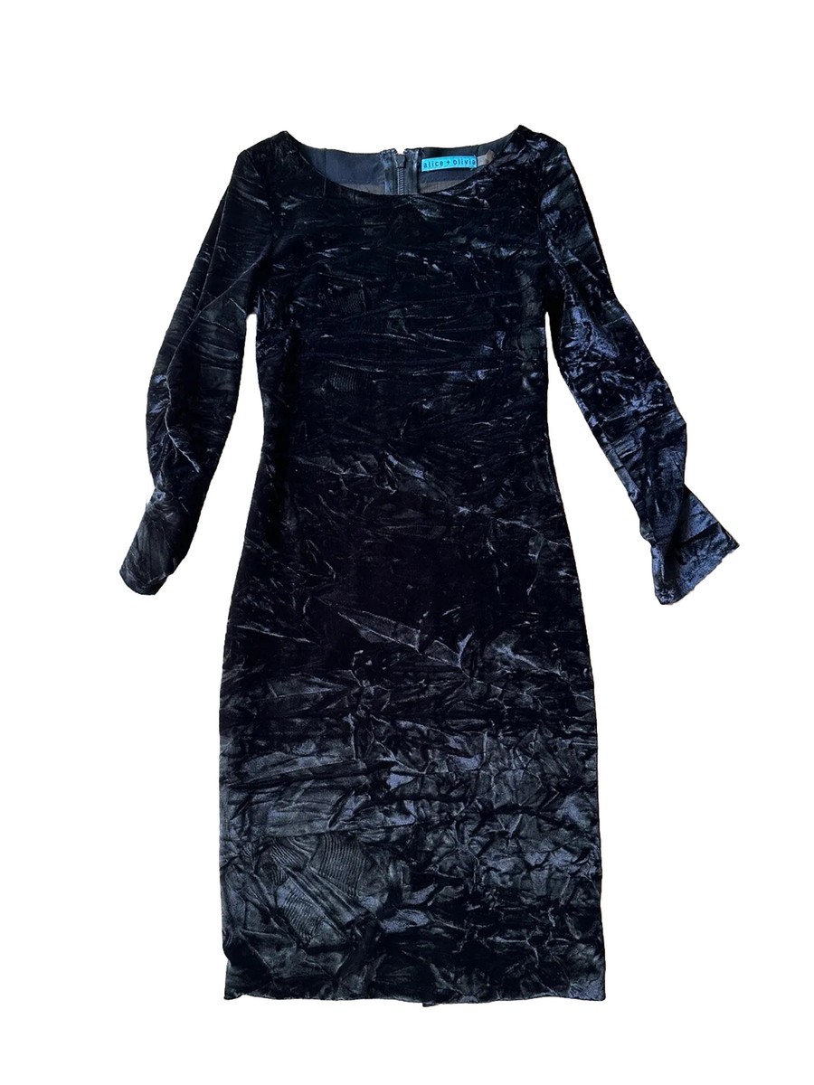 velvet crush bodycon dress Alice+Olivia Tabitha Crush Velvet Cocktail Mini Bodycon Dress in Black Size  0