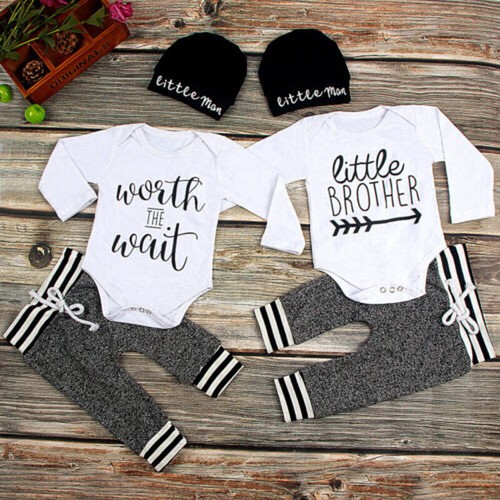 Newborn Baby Boy Clothes Brother Long Sleeve Top Hat Pants Tracksuit Outfit - Picture 2 of 12