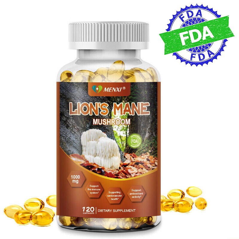 Lion's Mane Mushroom Capsules 1000mg 120ct for Brain Focus Memory and Immune Support