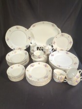 Vintage Made In USA China 46 Pieces, Elegant Cream Color With A Gold Rim 