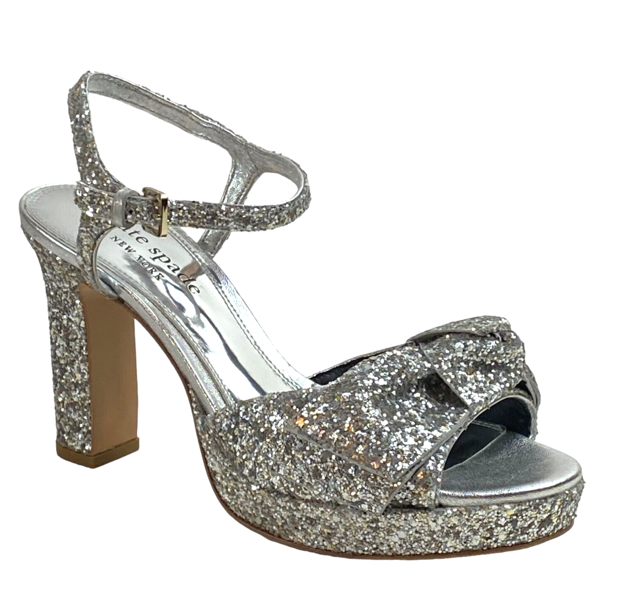 Kate Spade Silver Glitter Bow Miya Platform Open Toe Heels CHOOSE