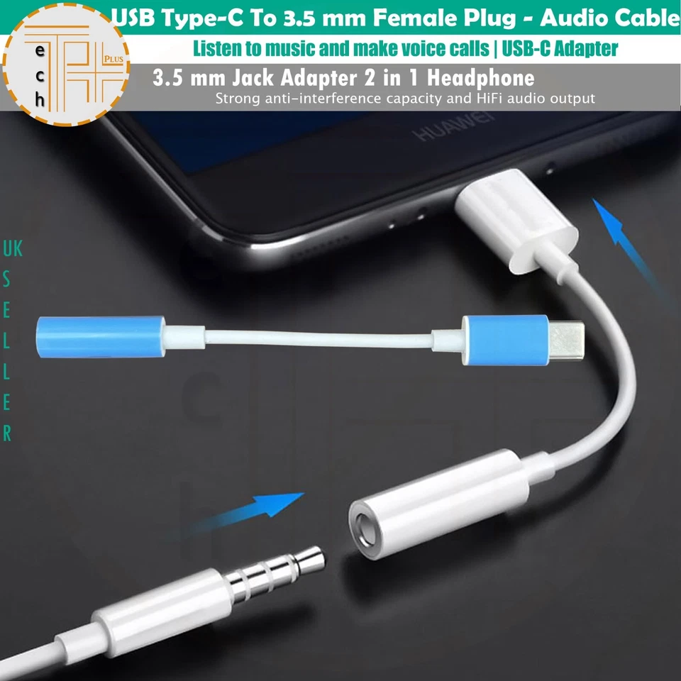 USB Type C to 3.5 mm AUX Audio Headphone Jack Cable Adapter Samsung & iPhone - Image 3 of 4
