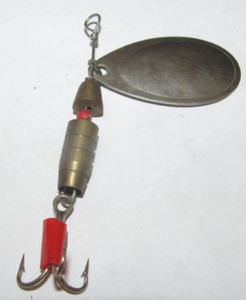 Antique Spinner Bait Lure Unmarked Copper or Brass Weighted 2" Red Beads