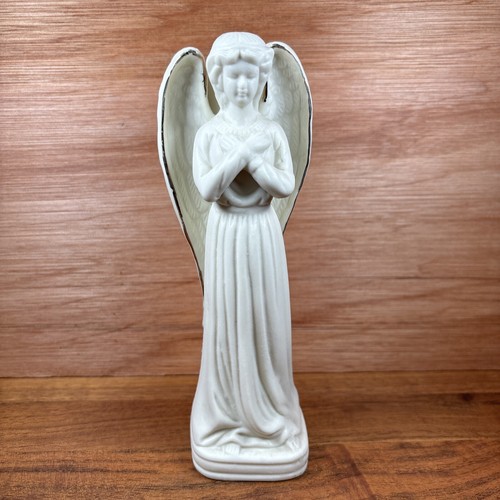 Porcelain Christmas Praying Angel Statue Figurine Gold Trim Candleholder 7.5”