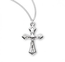 Pointed Tapered Sterling Silver Crucifix Features 18in Long chain