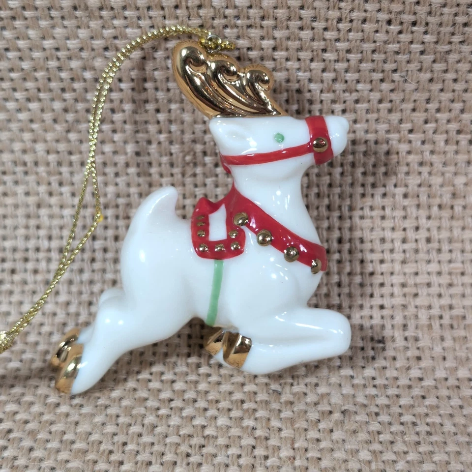 Juego de adornos navideños de porcelana Lenox de colección/2 ~ reno y árbol ~ detalles de oro de 24 k Foto 4 de 4