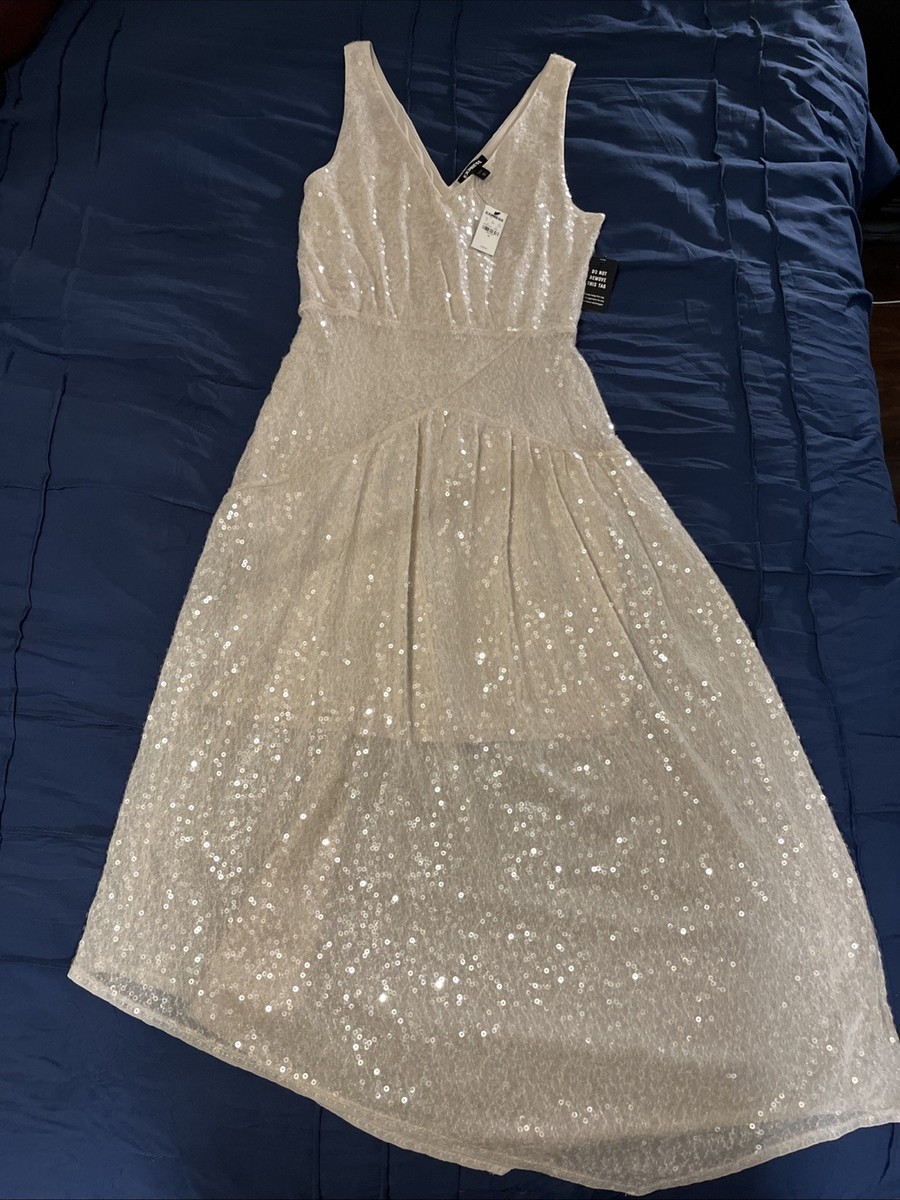Express Champagne Blush Sequin Dress Size Medium NWT Asymmetrical | eBay