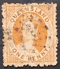1871 Queensland Australia 1d Orange Verm Chalon Head stamp WMK Trunc Star used