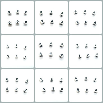 7 mm Würfel Weiß Acryl Zahlen Perlen Auswahl 0-9, #, Herz (50)/Gemischt (100)