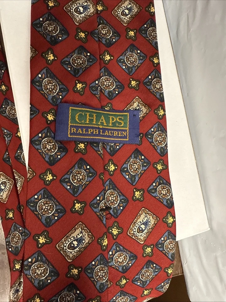 Corbata vintage Chaps Ralph Lauren 100 % seda roja borgoña Foto 2 de 4