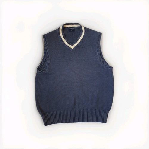 Hackett, Gilet vintage Hackett maglia lino scollo a V misto cotone blu uomo medio